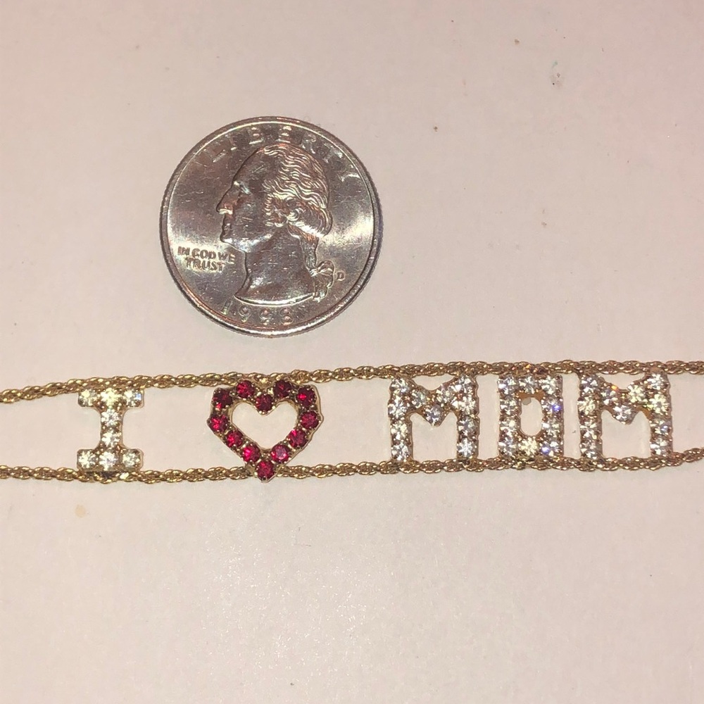 Gold Tone and Red 'I Love Mom' Bracelet - Picture 2 of 4